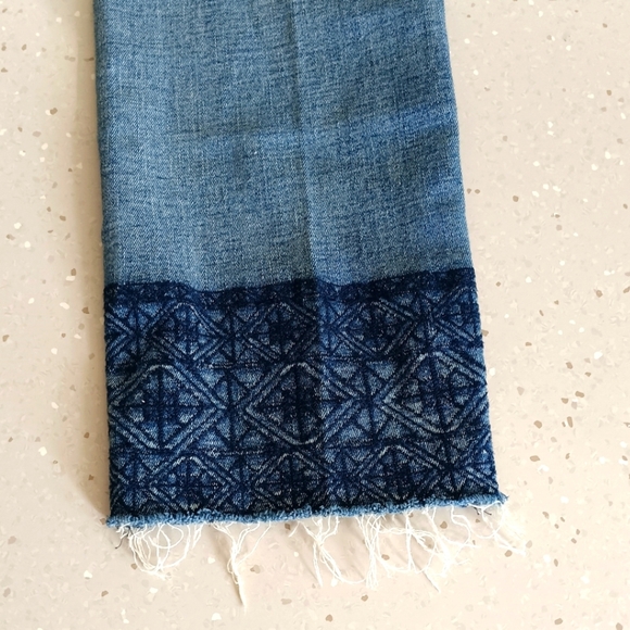 Lauren Ralph Lauren Asanoha Star Pattern Ankle Pants Sz 16 Blue Jeans Raw Hem - Picture 4 of 7